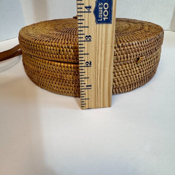 Round Rattan Crossbody Shoulder Bag Purse Brown Boho - Picture 5 of 7